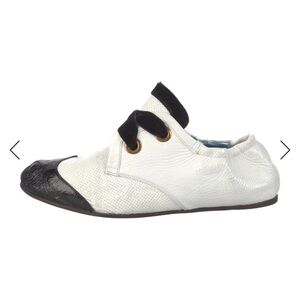 ROCHAS White and Black Leather Slip-On Shoes with Black Lace Up S 6.5/36.5